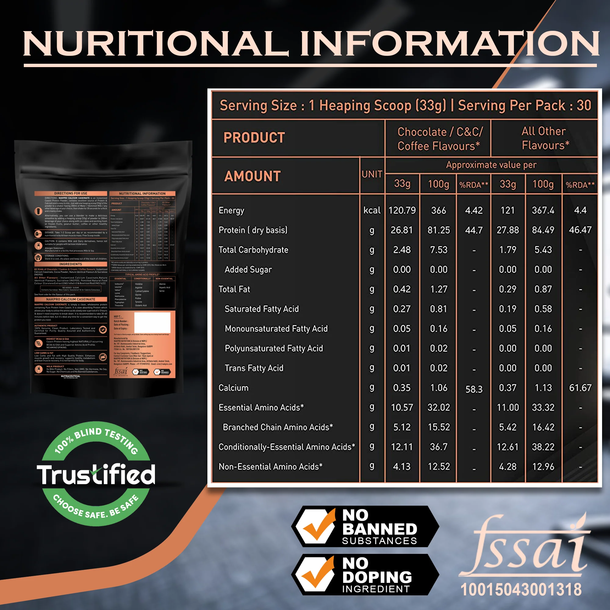Nakpro Calcium Caseinate Protein Powder | 81g Protein | Slow Release Protein | High Calcium - Image 131