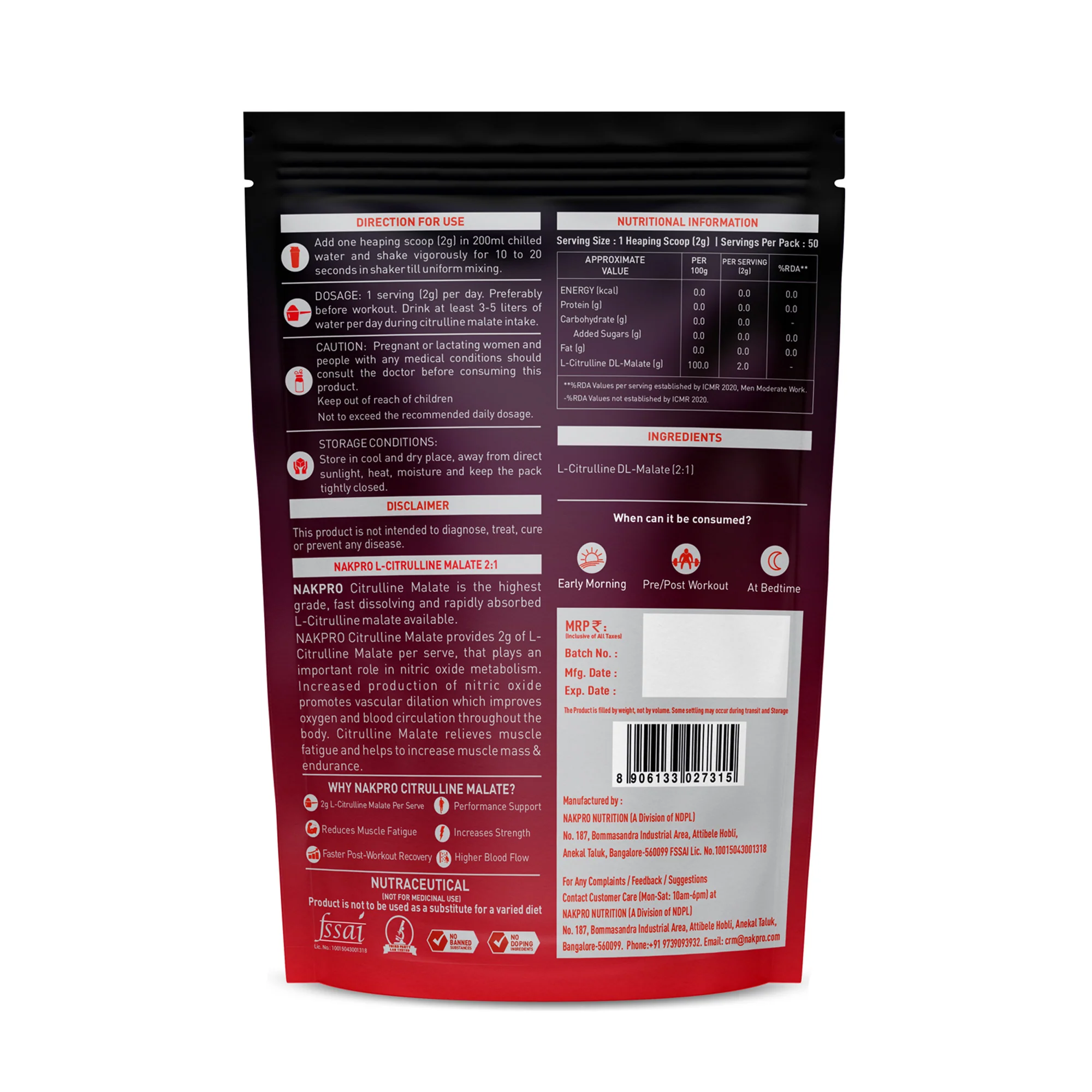 Nakpro Citrulline Malate | Amino Acid Supplement | Exercise Performance Support - Image 15