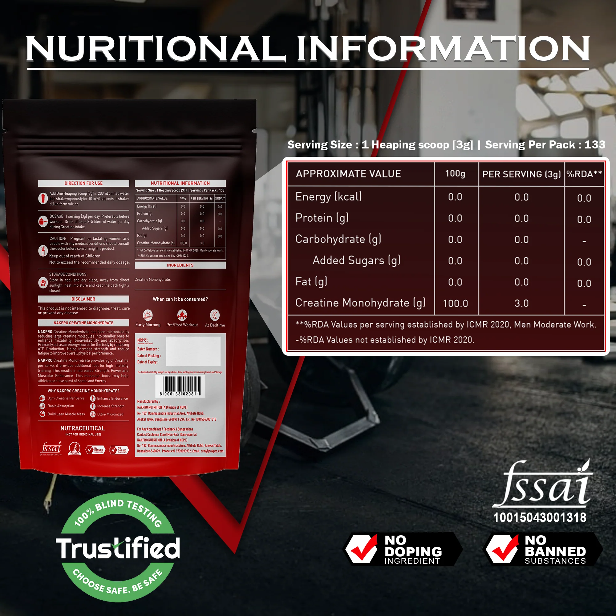 Nakpro Micronized Creatine Monohydrate | Maintenance and Support muscle | Trustified Certified - Image 116