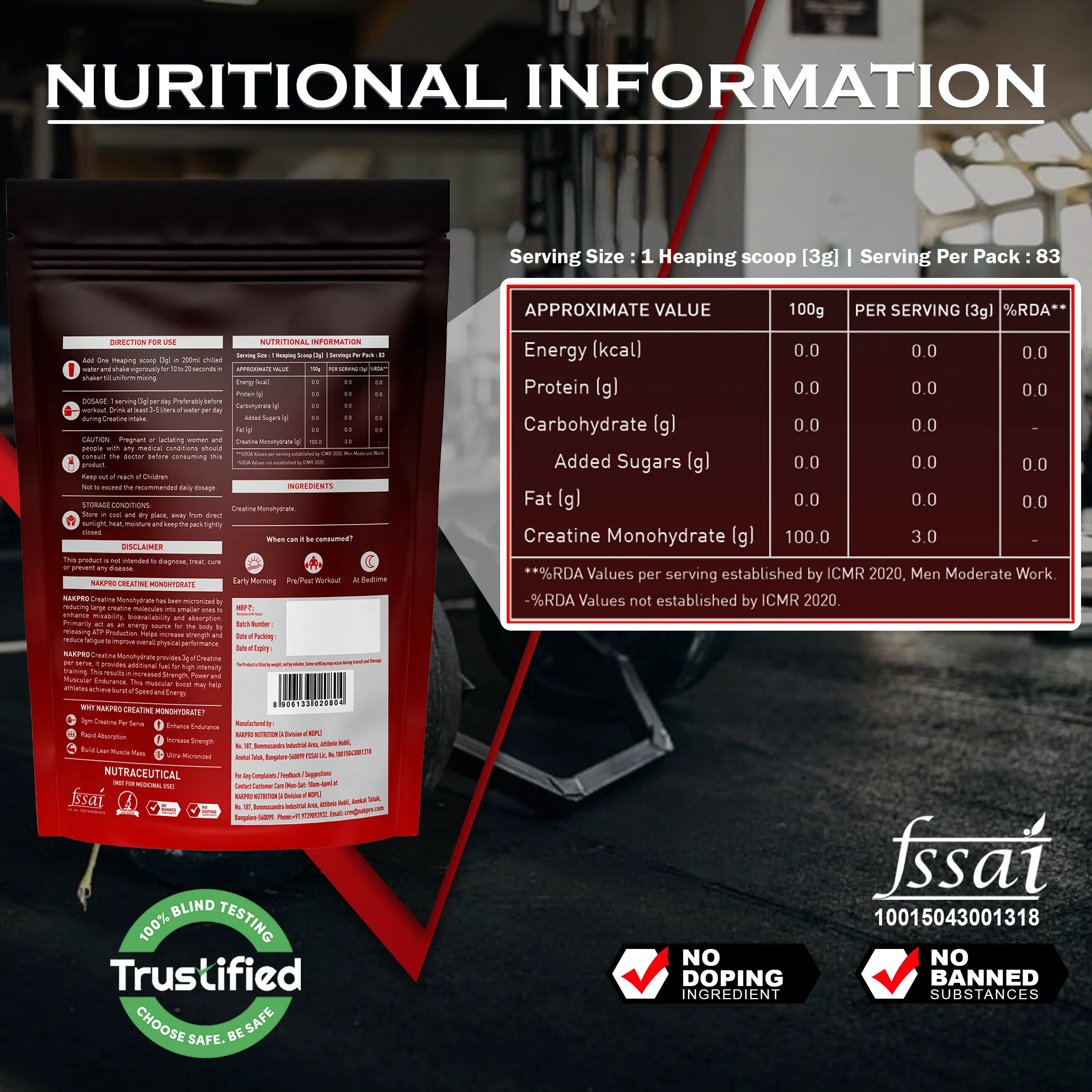 Nakpro Micronized Creatine Monohydrate | Maintenance and Support muscle | Trustified Certified - Image 122
