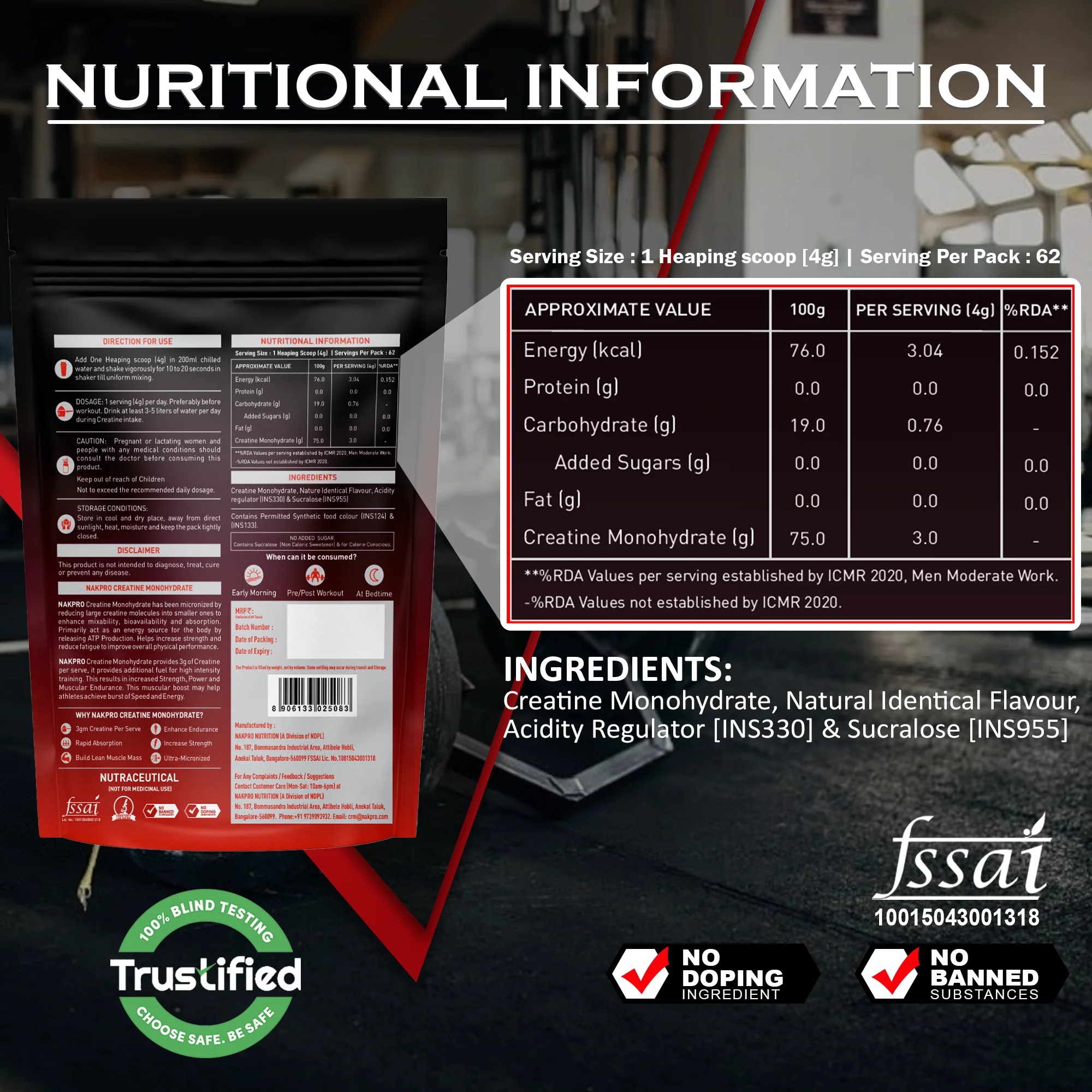 Nakpro Micronized Creatine Monohydrate | Maintenance and Support muscle | Trustified Certified - Image 46