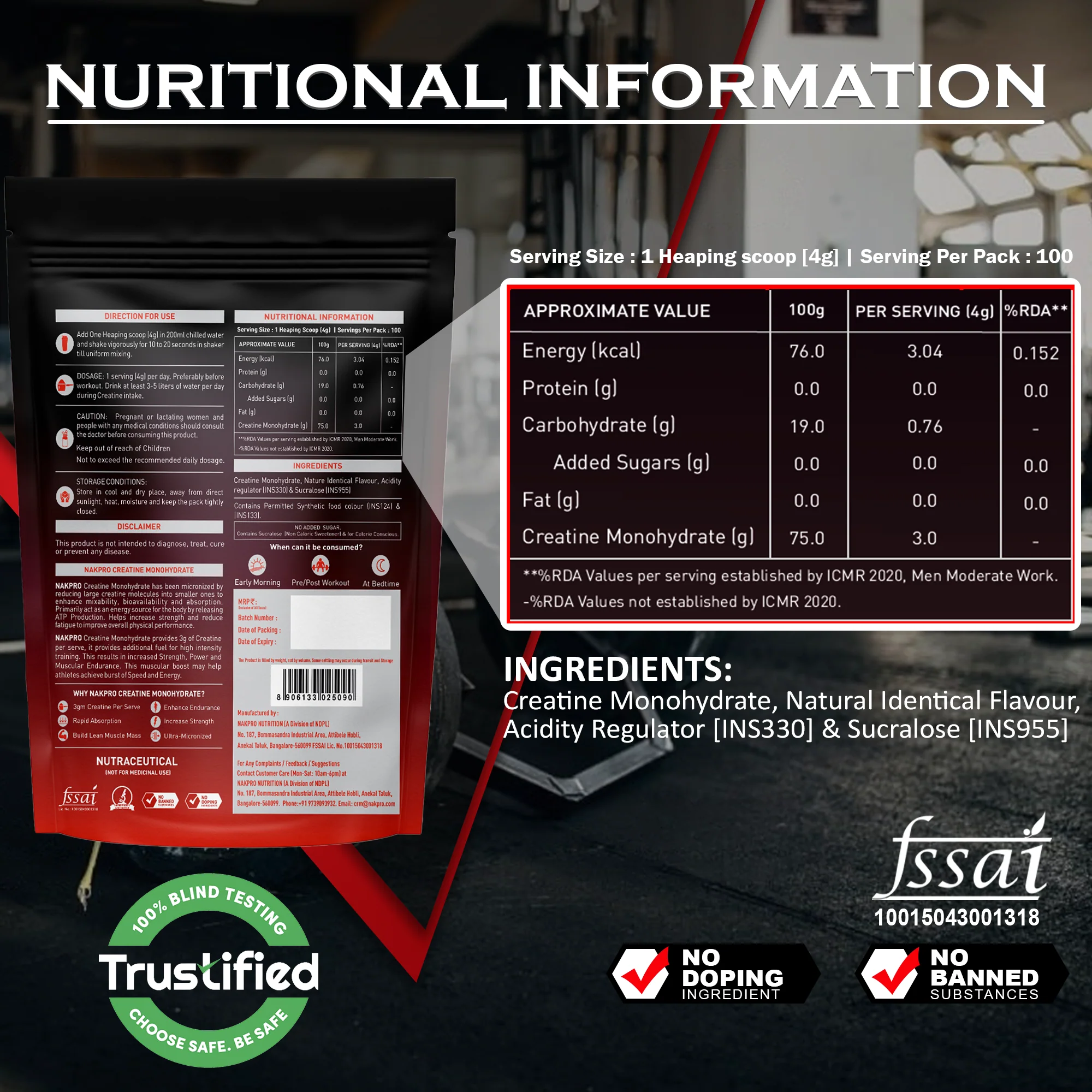 Nakpro Micronized Creatine Monohydrate | Maintenance and Support muscle | Trustified Certified - Image 49