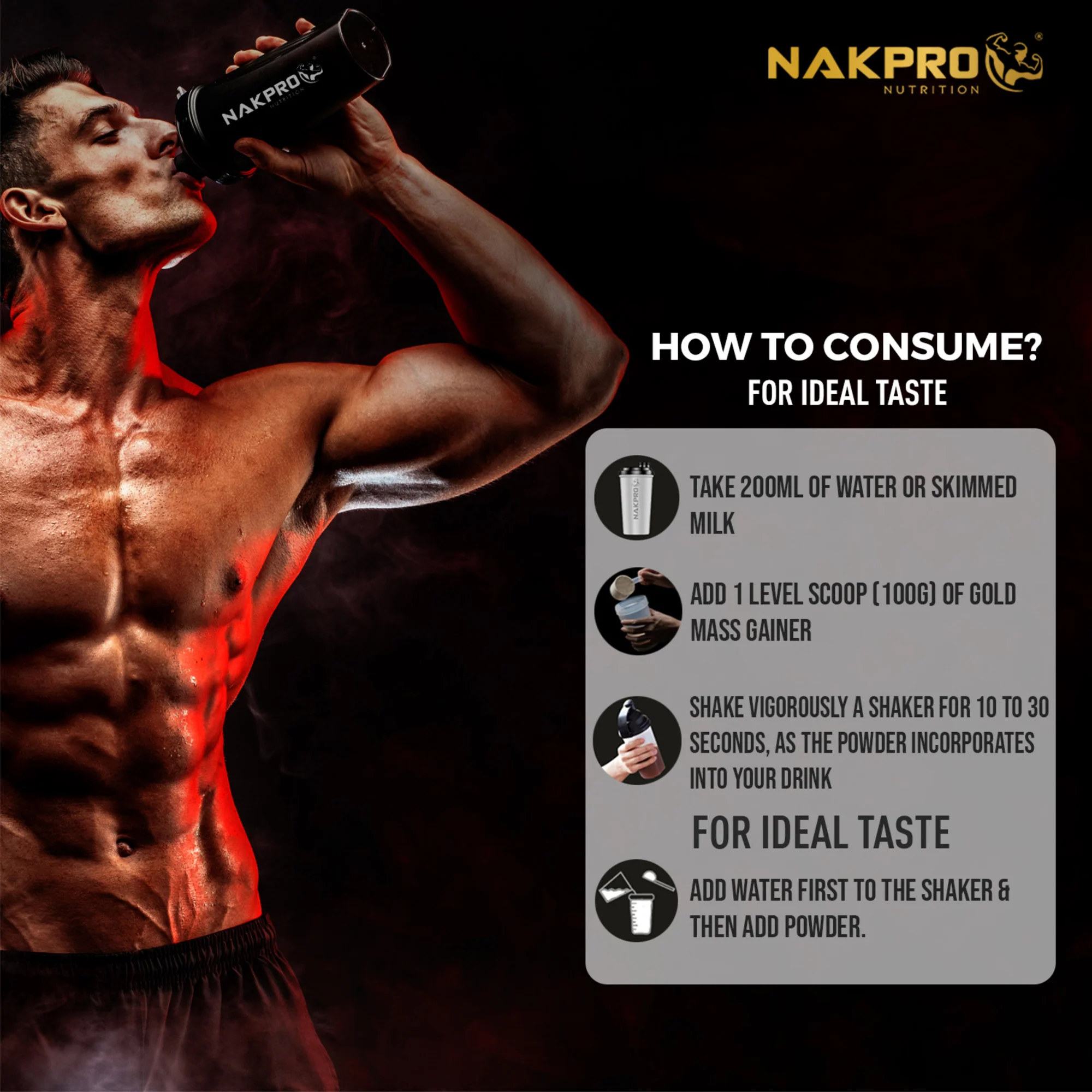 Nakpro Gold Mass Gainer | High Protein Mass Gainer | 68g Carbs | Added Vitamins & Minerals - Image 100