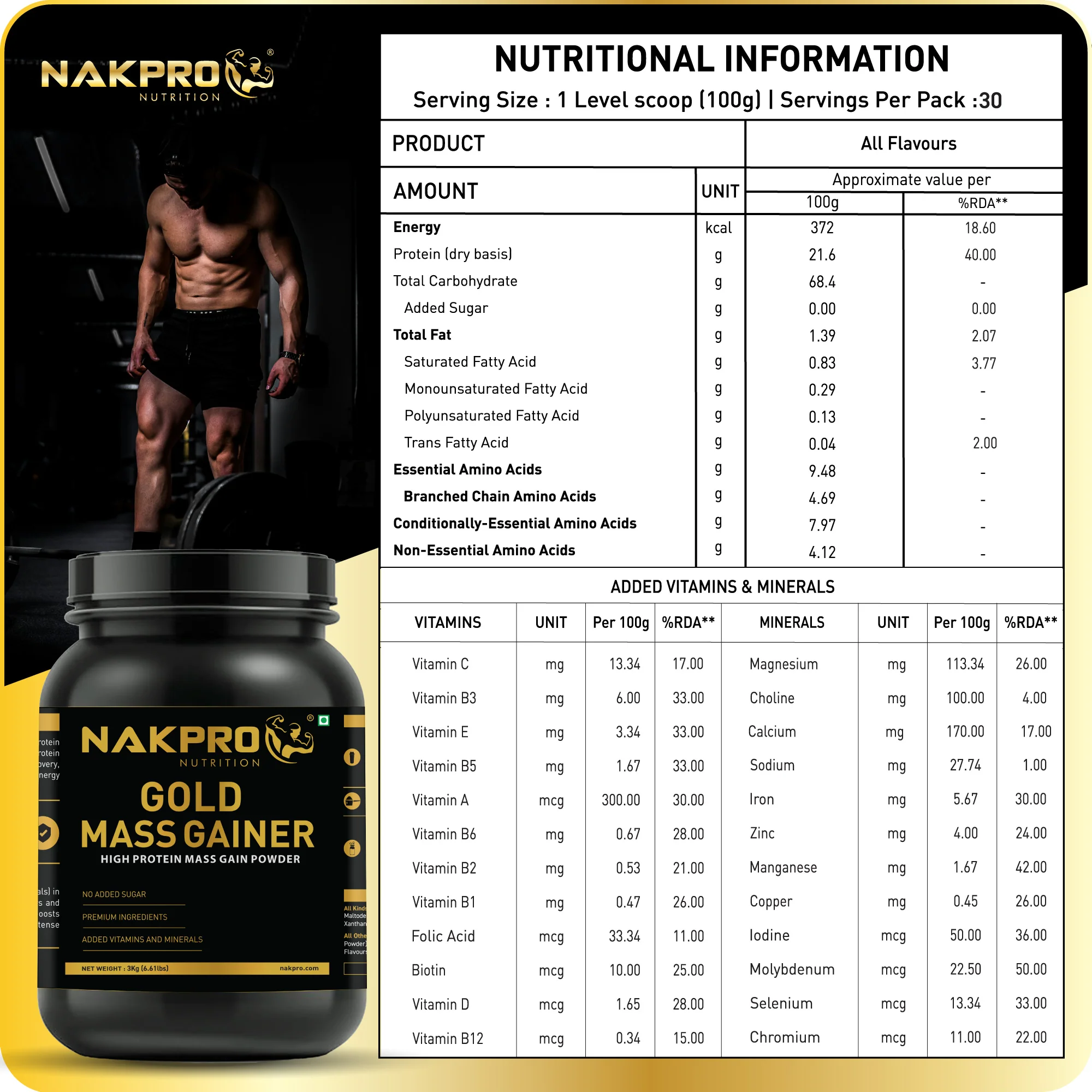 Nakpro Gold Mass Gainer | High Protein Mass Gainer | 68g Carbs | Added Vitamins & Minerals - Image 51