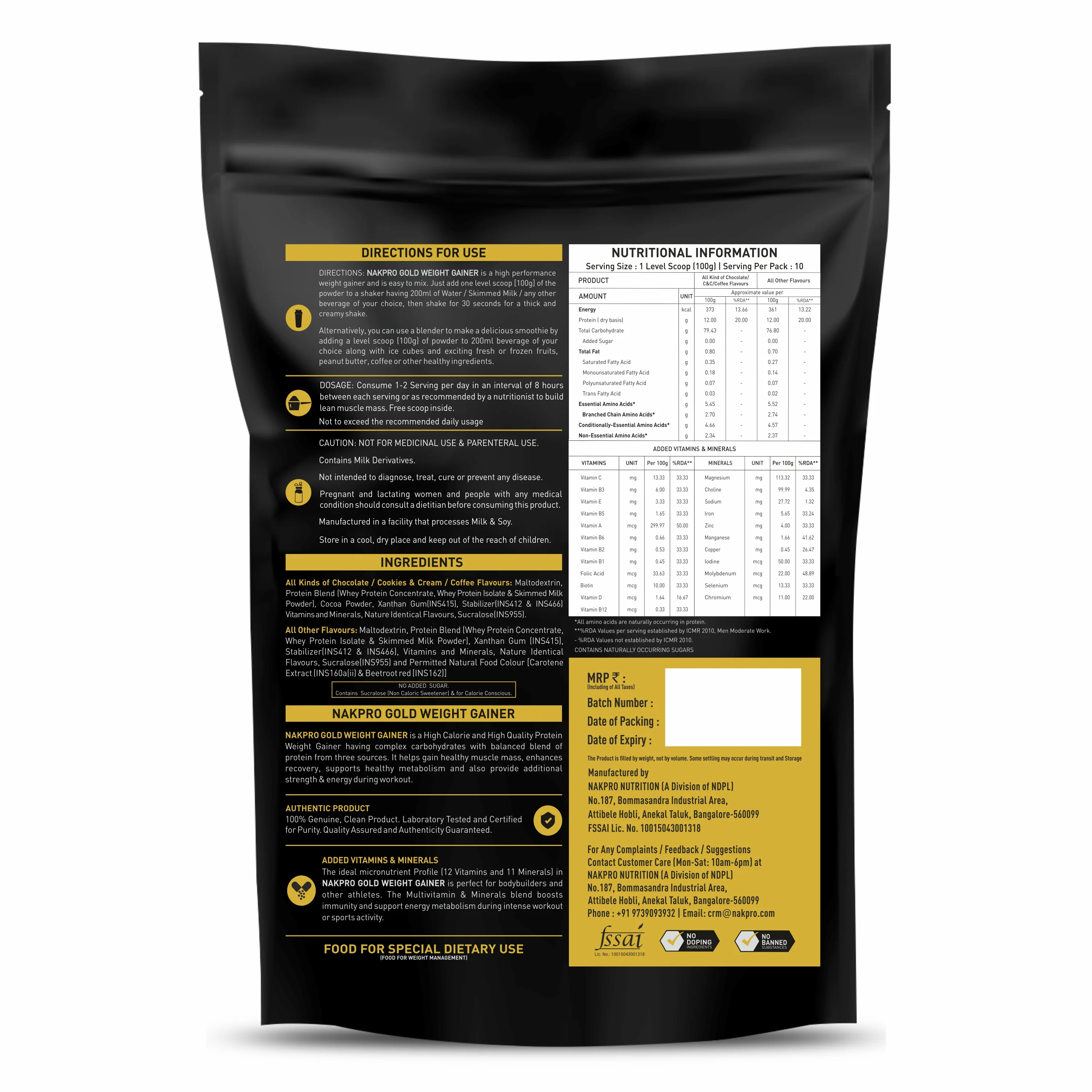 Nakpro Gold Weight Gainer | 79g Carbs | Added Vitamins & Minerals - Image 54