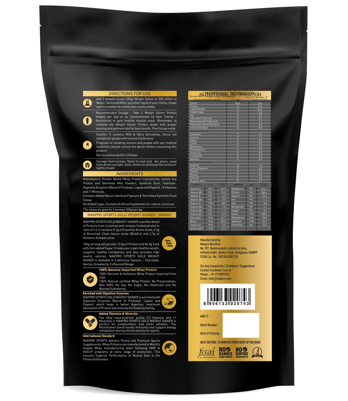 Nakpro Gold Weight Gainer | 79g Carbs | Added Vitamins & Minerals - Image 7