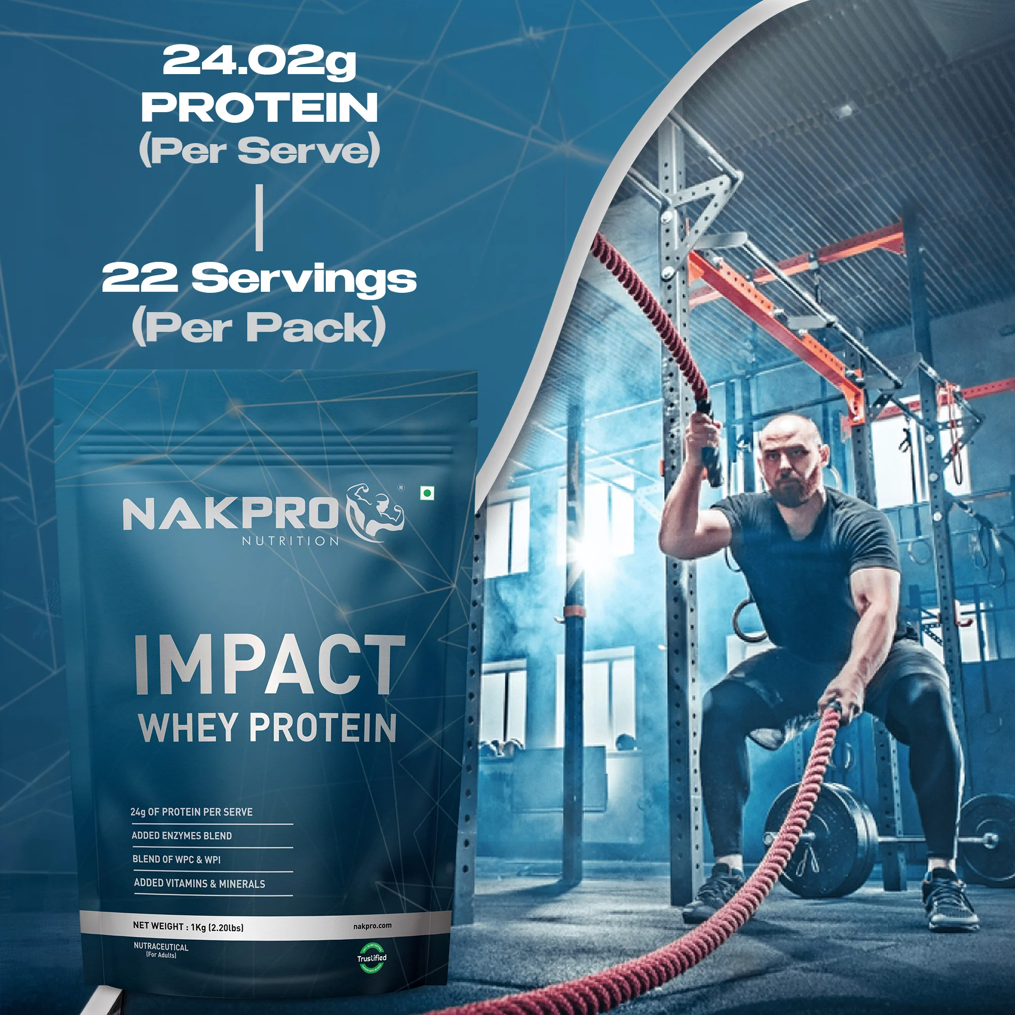 Nakpro Impact Whey Protein | 53g Protein | Whey Isolate & Concentrate Blend | Added Enzymes & Vitamins | Trustified Certified - Image 41