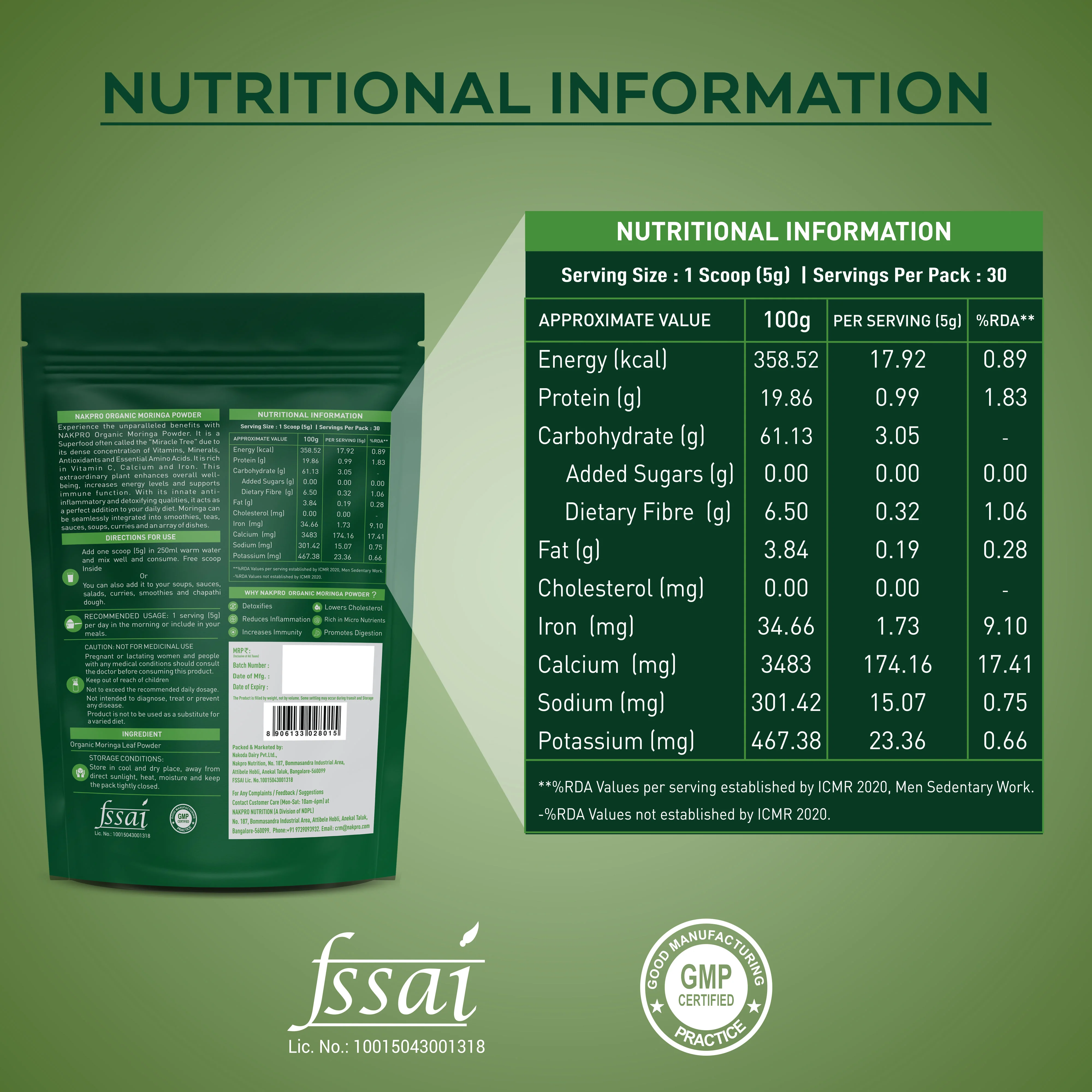 Nakpro 100% Organic Moringa Leaf Powder | Anti-Inflammatory | Supports Immunity & Detoxification - Image 6