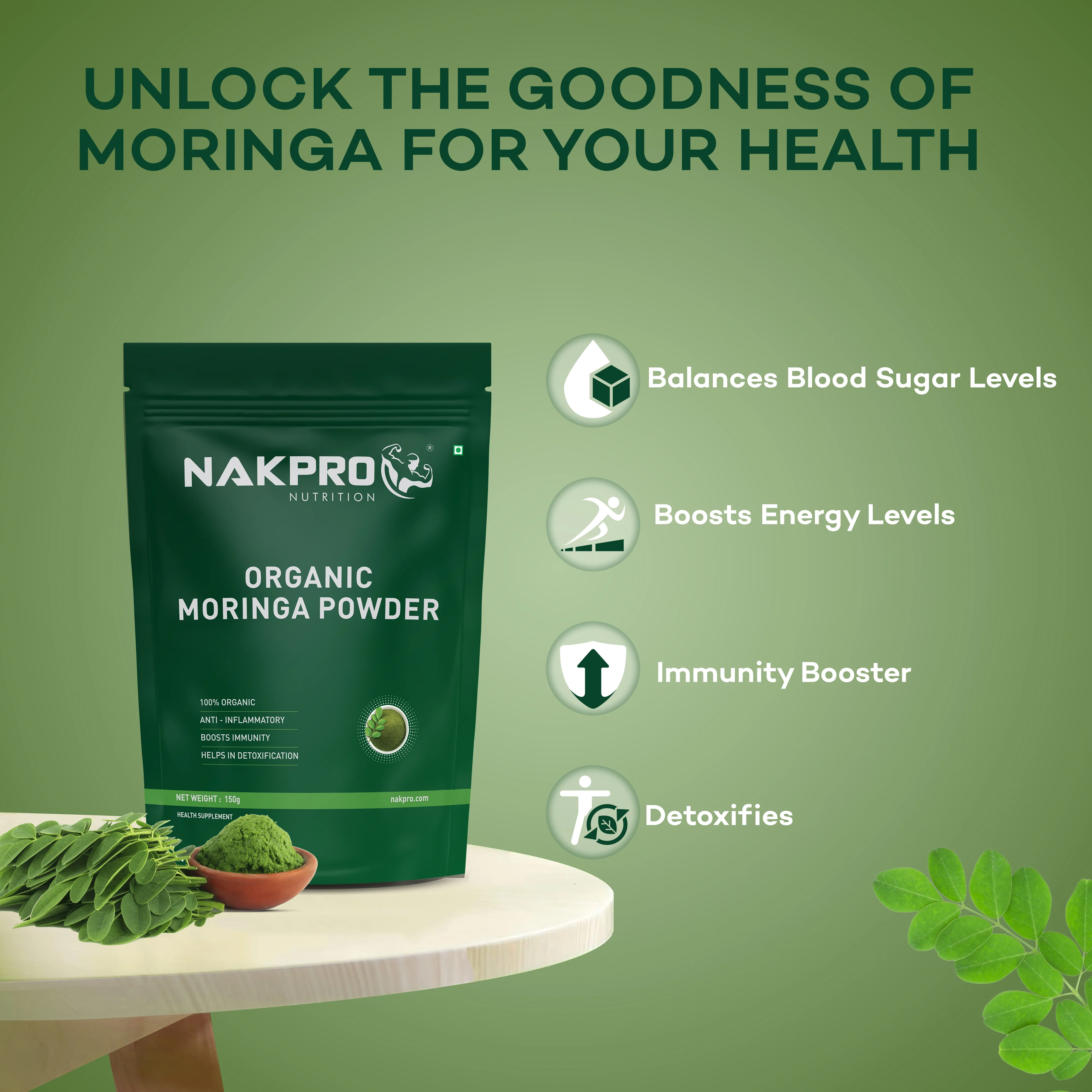 Nakpro 100% Organic Moringa Leaf Powder | Anti-Inflammatory | Supports Immunity & Detoxification - Image 7