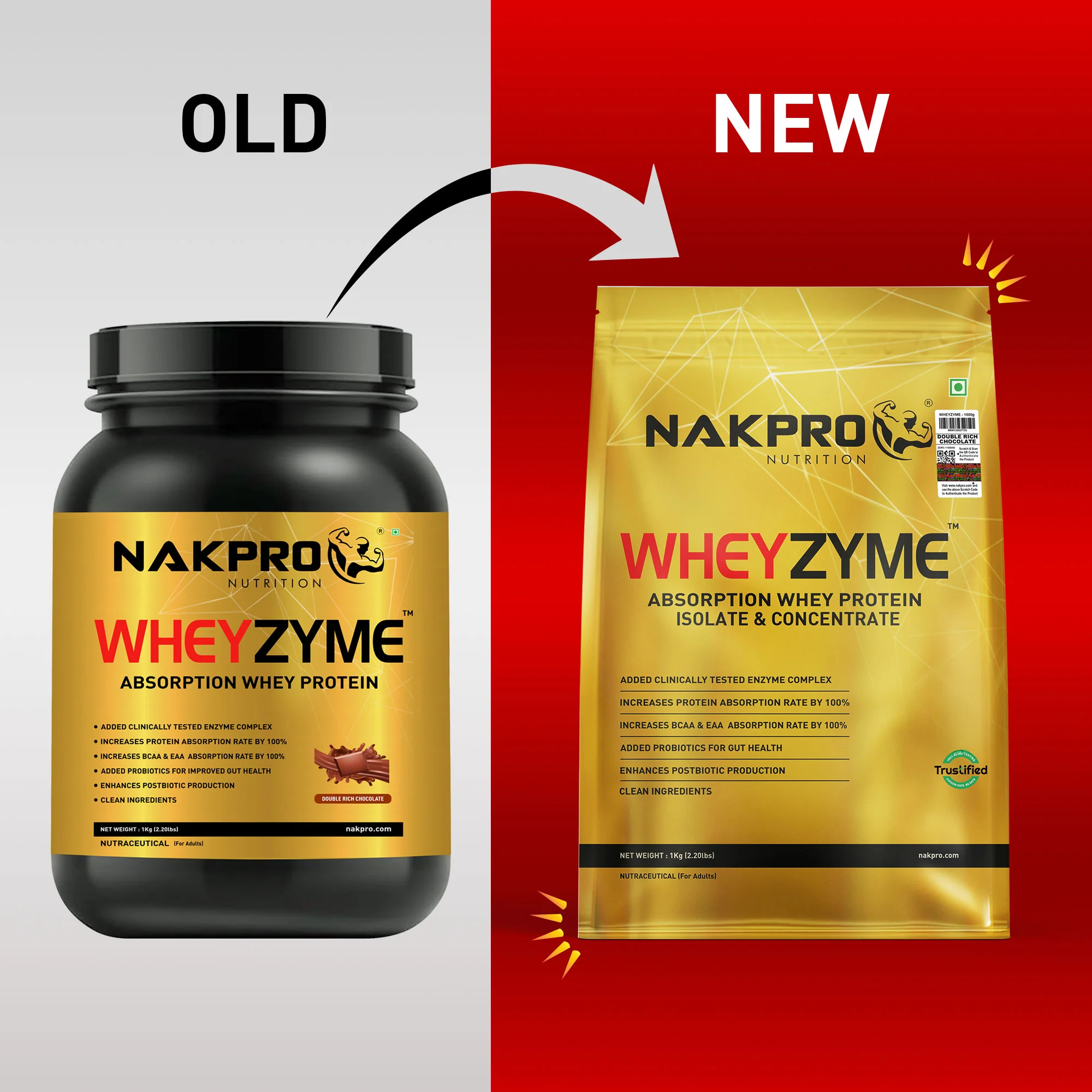 Nakpro Wheyzyme Absorption Whey Protein (Isolate & Concentrate) | 73g Protein | Added Probiotics | Trustified Certified - Image 30