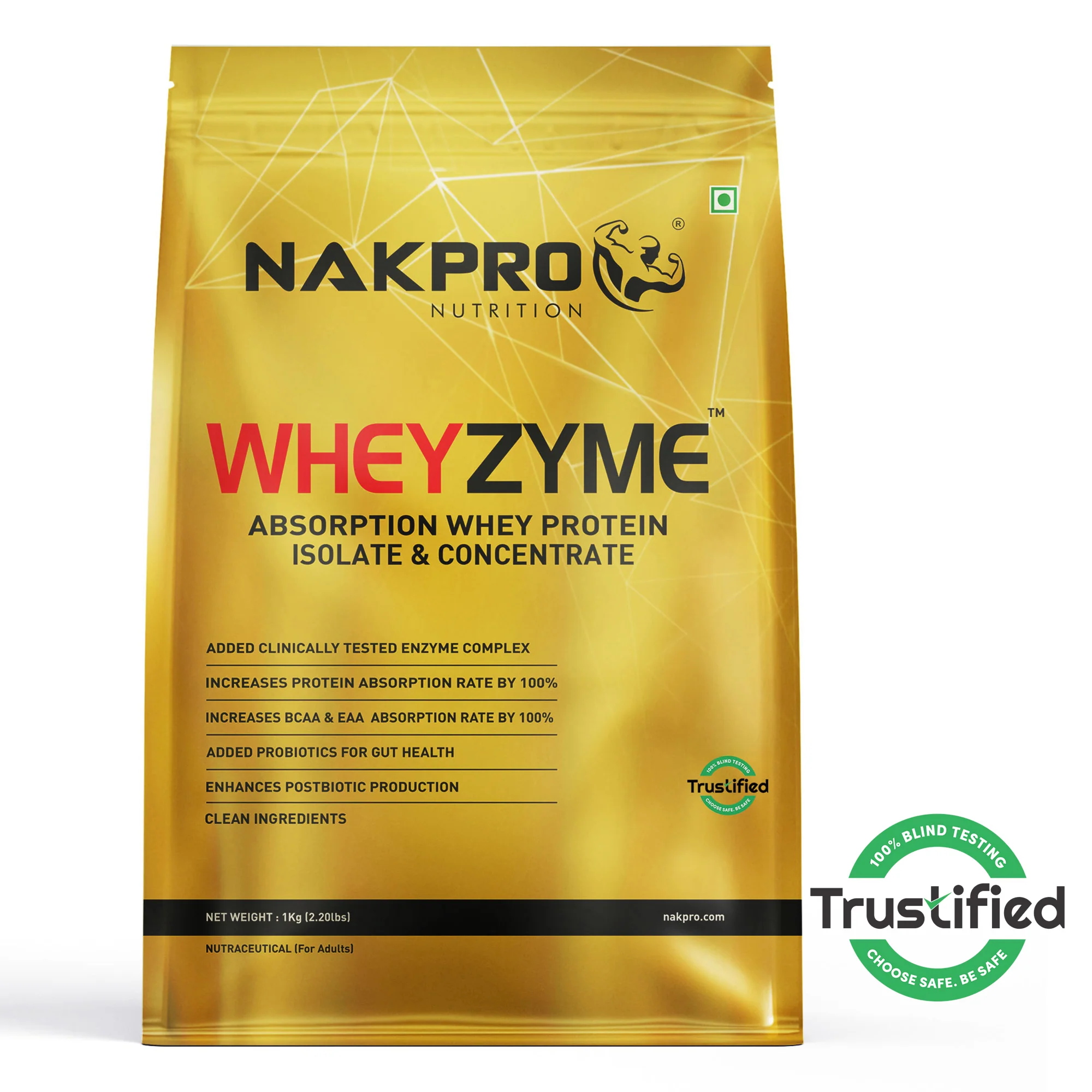 Nakpro Wheyzyme Absorption Whey Protein (Isolate & Concentrate) | 73g Protein | Added Probiotics | Trustified Certified - Image 35