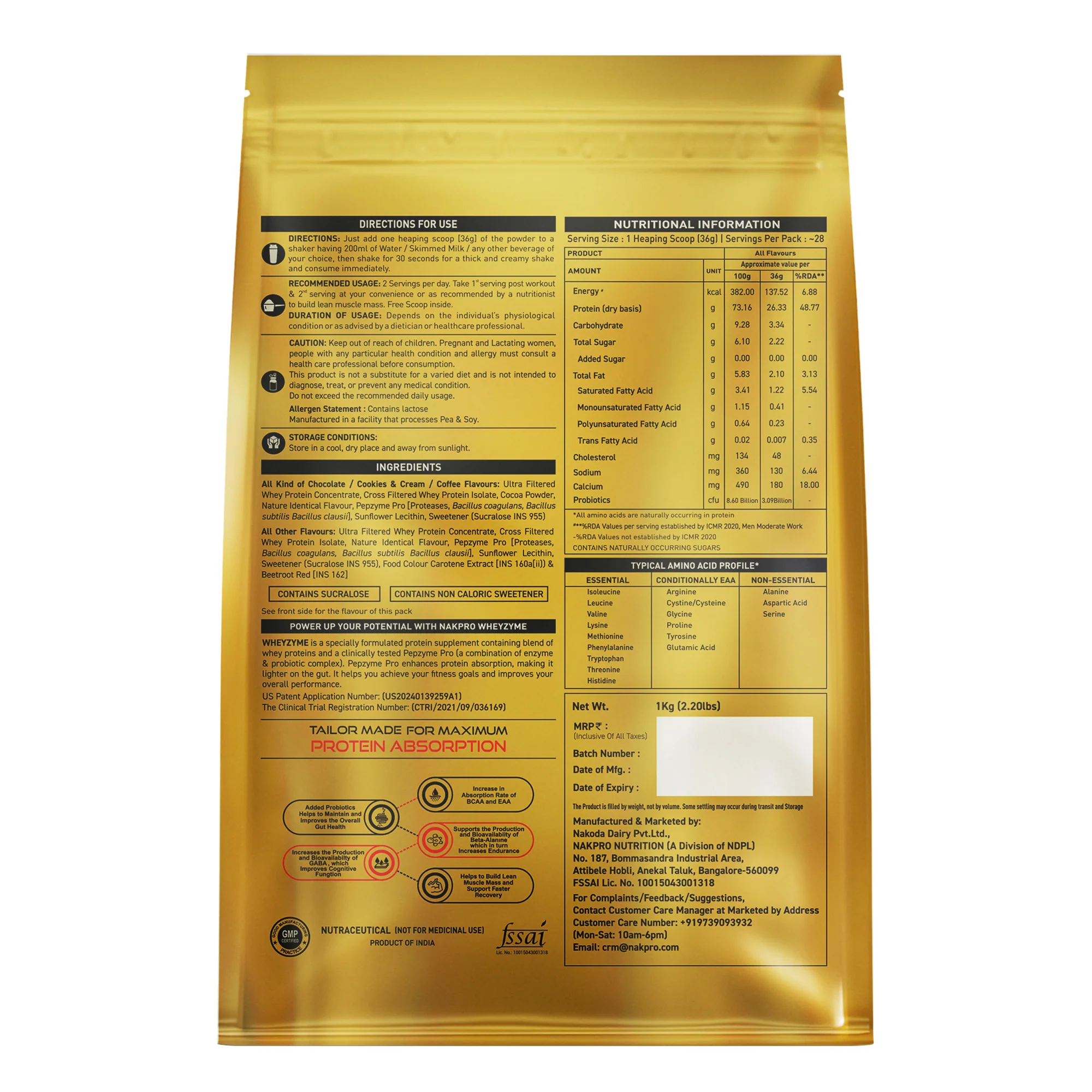 Nakpro Wheyzyme Absorption Whey Protein (Isolate & Concentrate) | 73g Protein | Added Probiotics | Trustified Certified - Image 45